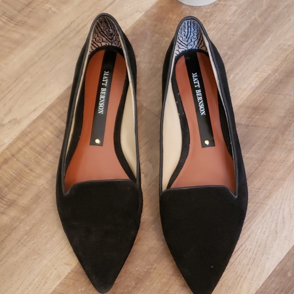 Matt Bernson D’Orsay Point Toe Suede Flats Black Leather Chic - Picture 5 of 7